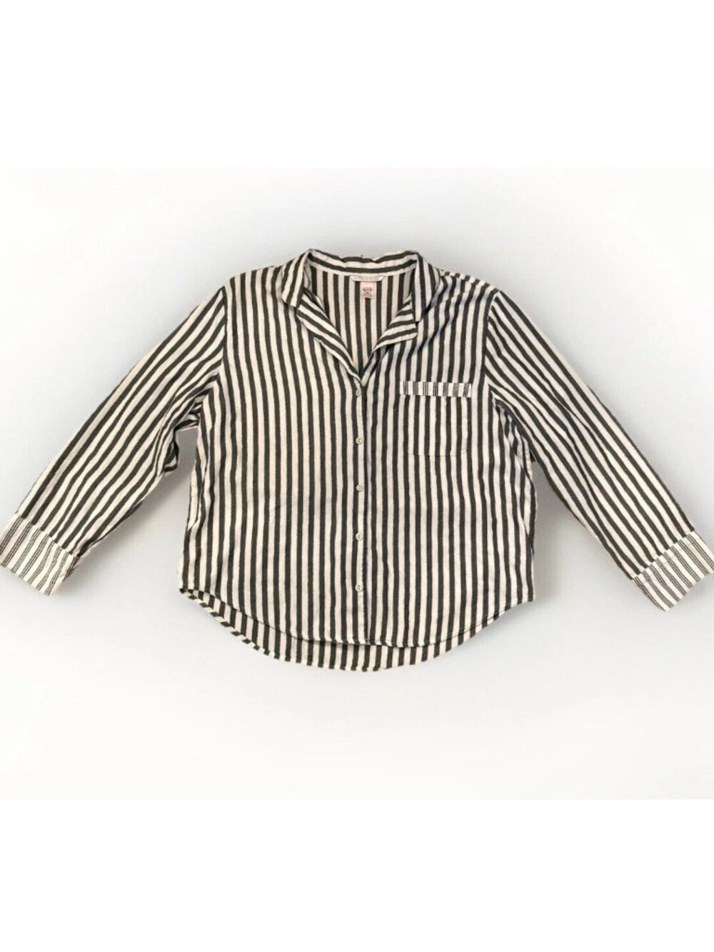 VTG Y2K Victoria’s Secret Long Sleeve Grey White Stripe PJ Pajama Top Sz Large